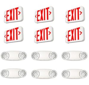 freelicht 6 pack emergency light, emergency lights for business + 6 pack red led exit sign with battery backup