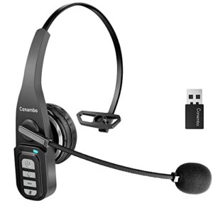 conambo bluetooth headset, bluetooth trucker headset with noise canceling mic, on ear bluetooth headphones for cell phone/pc/tablet/laptop/computer, hands free headset for trucker/business/students