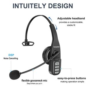 Conambo Bluetooth Headset, Bluetooth Trucker Headset with Noise Canceling Mic, On Ear Bluetooth Headphones for Cell Phone/PC/Tablet/Laptop/Computer, Hands Free Headset for Trucker/Business/Students