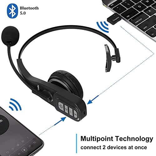 Conambo Bluetooth Headset, Bluetooth Trucker Headset with Noise Canceling Mic, On Ear Bluetooth Headphones for Cell Phone/PC/Tablet/Laptop/Computer, Hands Free Headset for Trucker/Business/Students