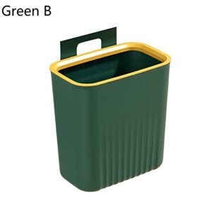 Kitchen Trash Can with Lid - Trash Can 9L Large Capacity Wide Opening Plastic Wall-Mounted Cabinet Sliding Rubbish Bin Household Products - Green A