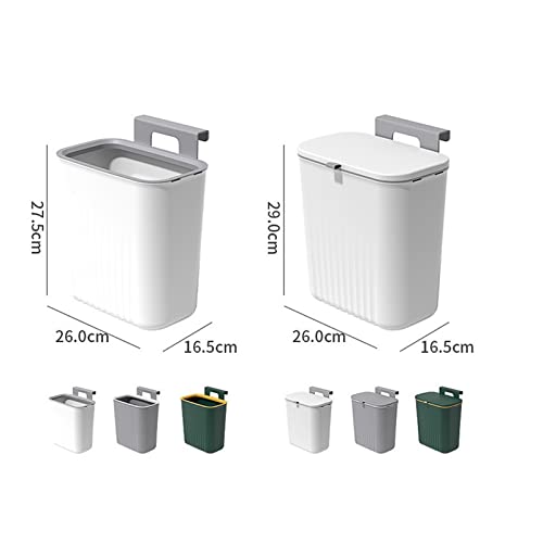 Kitchen Trash Can with Lid - Trash Can 9L Large Capacity Wide Opening Plastic Wall-Mounted Cabinet Sliding Rubbish Bin Household Products - Green A