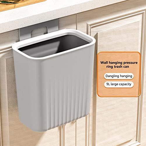 Kitchen Trash Can with Lid - Trash Can 9L Large Capacity Wide Opening Plastic Wall-Mounted Cabinet Sliding Rubbish Bin Household Products - Green A