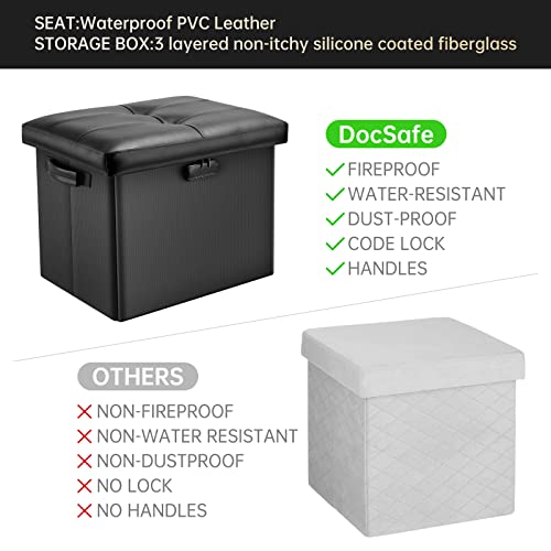 DocSafe Storage Ottoman with Lock,Fireproof Folding Ottoman Foot Rest Stool Storage Chest with Storage Safe for Important Documents,Waterproof 17 Inches Short Ottoman Foot Stool with Hanldes,Black