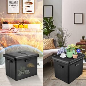 DocSafe Storage Ottoman with Lock,Fireproof Folding Ottoman Foot Rest Stool Storage Chest with Storage Safe for Important Documents,Waterproof 17 Inches Short Ottoman Foot Stool with Hanldes,Black