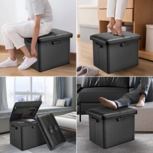 DocSafe Storage Ottoman with Lock,Fireproof Folding Ottoman Foot Rest Stool Storage Chest with Storage Safe for Important Documents,Waterproof 17 Inches Short Ottoman Foot Stool with Hanldes,Black