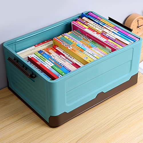 ORIJOYNA Collapsible Storage Bins with Lids 8Gal Folding Plastic Stackable Utility Storage Container Heavy Duty withstand 60Lbs Multifunctional Storage Box for Grocery,Books,Clothes,Shoes(30L,Yellow)