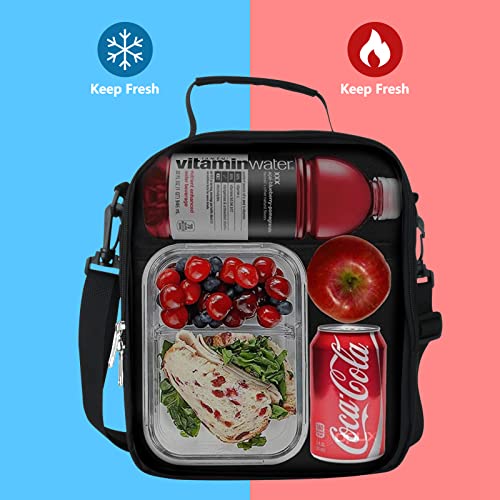 Lunch Box for Men Women Adult, Insulated Leakproof Small Lunch Bag, Reusable Portable Lunchbox for Office Work Picnic, Black