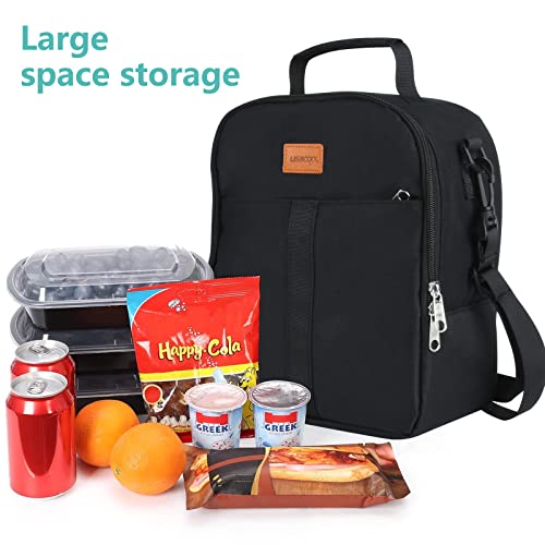 Lunch Box for Men Women Adult, Insulated Leakproof Small Lunch Bag, Reusable Portable Lunchbox for Office Work Picnic, Black