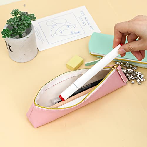 Vin Beauty 2 Pcs Leather Pencil Pouch, Slim Design Small Pencil Pouch Pencil Bag Zipper Pencil Case Bag Stationery Pouch Bag for Pens, Pencils, Markers