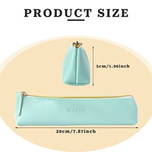 Vin Beauty 2 Pcs Leather Pencil Pouch, Slim Design Small Pencil Pouch Pencil Bag Zipper Pencil Case Bag Stationery Pouch Bag for Pens, Pencils, Markers