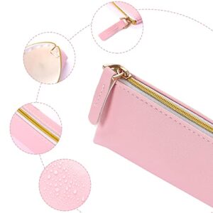 Vin Beauty 2 Pcs Leather Pencil Pouch, Slim Design Small Pencil Pouch Pencil Bag Zipper Pencil Case Bag Stationery Pouch Bag for Pens, Pencils, Markers