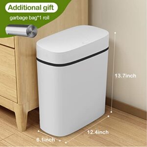 COMODID 14 Litre Trash Can with Press Top Lid, 3.7 Gallons Plastic Garbage Bin, Slim Wastebasket for Bathroom, Kitchen, Toilet, Office, Room, Bedroom, White lid Without Brush