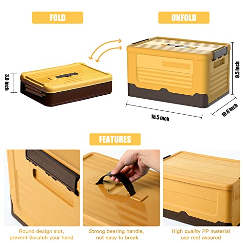 ORIJOYNA Collapsible Storage Bins with Lids 6Gal Folding Plastic Stackable Utility Storage Container Heavy Duty withstand 60 Lbs Multifunctional Storage Box for Grocery,Books,Clothes,Shoes(23L,Yellow)