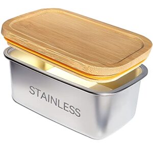 keoamg butter dish with lid for countertop, large stainless steel butter dish container with silicone seal for refrigerator, sturdy butter dish keeper holds 2 sticks or a normal 8oz european butter