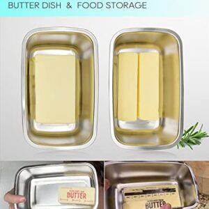 KEOAMG Butter Dish with Lid for Countertop, Large Stainless Steel Butter Dish Container with Silicone Seal for Refrigerator, Sturdy Butter Dish Keeper Holds 2 Sticks or a Normal 8oz European Butter