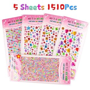 Gem Stickers, 1510pcs Rhinestone Stickers, Self Adhesive Jewel Stickers, Bling Gems for Crafts, Stick on Gems for Makeup, DIY, Eye, Nail, Assorted Sizes
