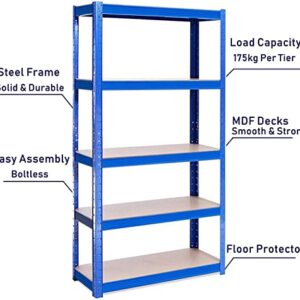 5-Tier Meta Garage Shelving,Heavy Duty Storage Shelves for Garage Storage,875kg Capacity Adjustable Metal Shelves for Storage Shelving, Heavy Duty Shelving, Industrial Storage Racks,148x70x30cm