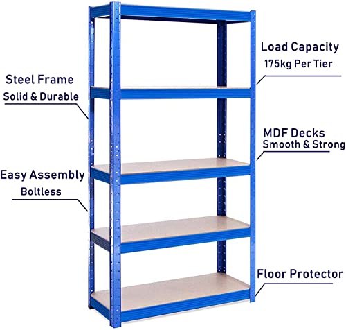 5-Tier Meta Garage Shelving,Heavy Duty Storage Shelves for Garage Storage,875kg Capacity Adjustable Metal Shelves for Storage Shelving, Heavy Duty Shelving, Industrial Storage Racks,148x70x30cm