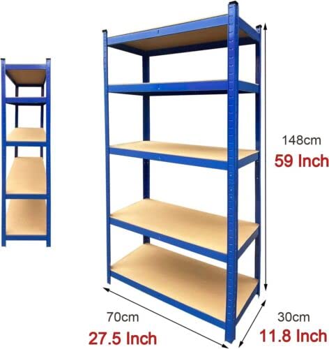 5-Tier Meta Garage Shelving,Heavy Duty Storage Shelves for Garage Storage,875kg Capacity Adjustable Metal Shelves for Storage Shelving, Heavy Duty Shelving, Industrial Storage Racks,148x70x30cm