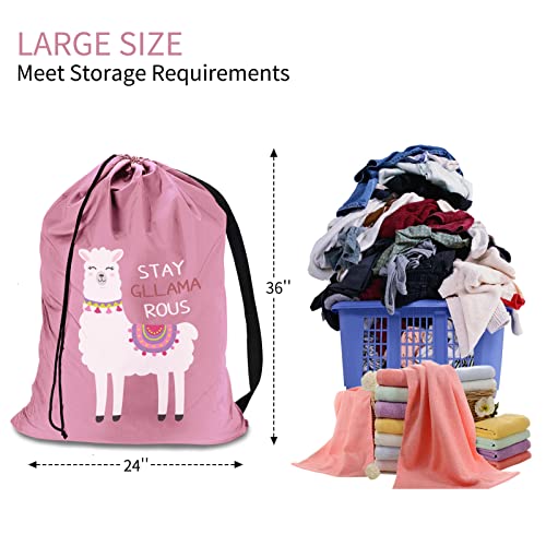 Laundry Bag with Cute Alpaca Pattern, Canvas Laundry Bag with Strap, Laundry Bags Extra Large Heavy Duty, Dirty Laundry Travel Bag, Dirty Clothes Bag For Traveling, Fit Laundry Hamper or Basket, Llama Gifts for Girls