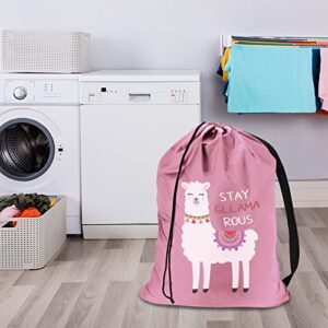 Laundry Bag with Cute Alpaca Pattern, Canvas Laundry Bag with Strap, Laundry Bags Extra Large Heavy Duty, Dirty Laundry Travel Bag, Dirty Clothes Bag For Traveling, Fit Laundry Hamper or Basket, Llama Gifts for Girls