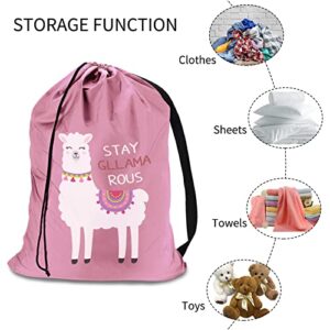 Laundry Bag with Cute Alpaca Pattern, Canvas Laundry Bag with Strap, Laundry Bags Extra Large Heavy Duty, Dirty Laundry Travel Bag, Dirty Clothes Bag For Traveling, Fit Laundry Hamper or Basket, Llama Gifts for Girls