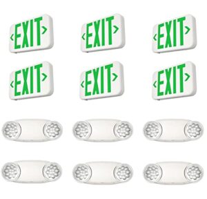 freelicht 6 pack emergency light, emergency lights for business + 6 pack green led exit sign with battery backup