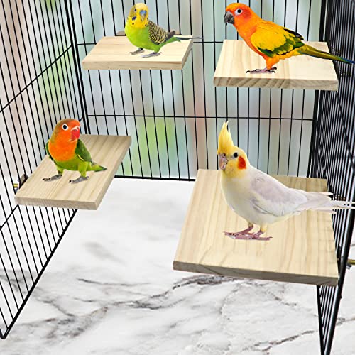 2pcs Bird Perch Platform Flat Stand Beak Paw Grinding Wood for Parrot Parakeet Cockatiel Lovebird Conure Finch Budgie