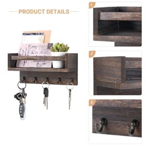 Dahey Key Holder for Wall Decorative, Key and Mail Holder with Floating Shelf Rustic Wooden Key Hanger with 5 Hooks for Entryway, Living Room, Bedroom, Bathroom, Office, Farmhouse Home Decor