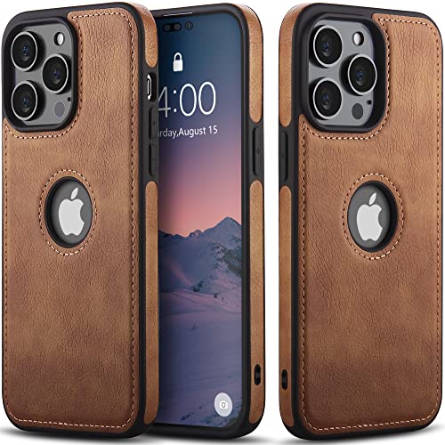 WTCASE for iPhone 14 Pro Leather Case, Thin Flexible Soft Grip Luxury Vgean PU Leather Cover for Men, Durable Anti-Scratch Full Phone Cases Compatible with iPhone 14 Pro (2022) 6.1" (Brown)