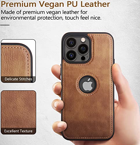 WTCASE for iPhone 14 Pro Leather Case, Thin Flexible Soft Grip Luxury Vgean PU Leather Cover for Men, Durable Anti-Scratch Full Phone Cases Compatible with iPhone 14 Pro (2022) 6.1" (Brown)