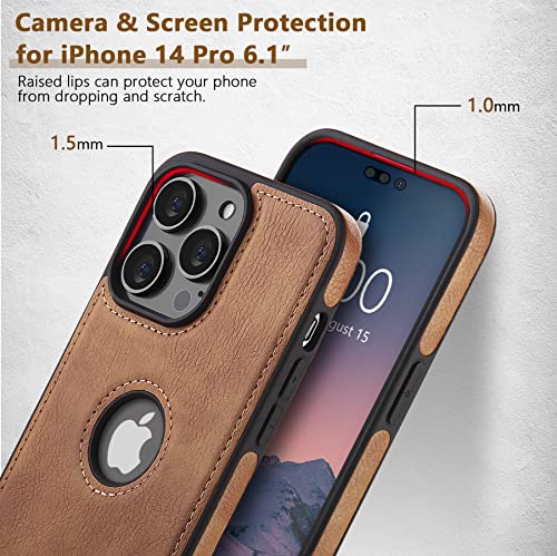 WTCASE for iPhone 14 Pro Leather Case, Thin Flexible Soft Grip Luxury Vgean PU Leather Cover for Men, Durable Anti-Scratch Full Phone Cases Compatible with iPhone 14 Pro (2022) 6.1" (Brown)