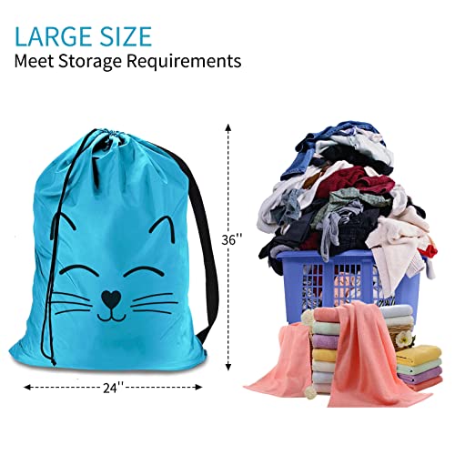 Laundry Bag with Cute Cat Face Pattern, Laundry Bags Extra Large Heavy Duty, Cat Canvas Laundry Bag with Strap, Dirty Laundry Travel Bag, Easy Fit Laundry Hamper or Basket, Cat Lover Gifts for Women…