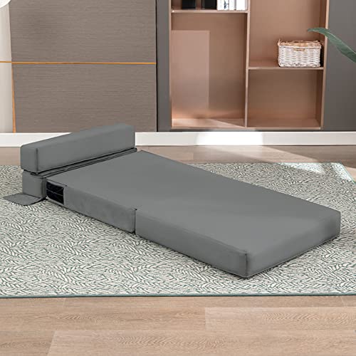 Mjkone Folding Futon Sofa Bed, Modern Convertible Couch for Compact Living Room Office Apartment Space, Modular Sectional Sofa for Resting Camping- Single, Dark Grey