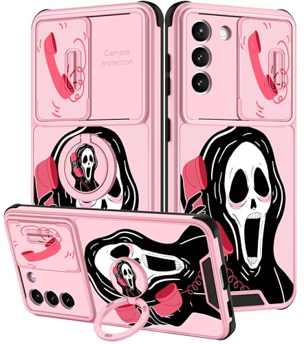 Goocrux (2in1 for Samsung Galaxy S21 Case Skull Skeleton Women Girls Cute Girly Phone Cover Gothic Design with Slide Camera Cover+Ring Cool Funny Cases for Samsung Galaxy S21 5G 6.2''