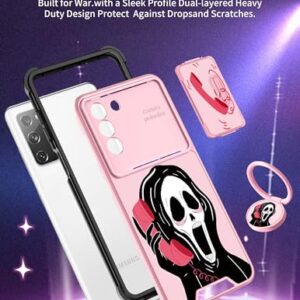 Goocrux (2in1 for Samsung Galaxy S21 Case Skull Skeleton Women Girls Cute Girly Phone Cover Gothic Design with Slide Camera Cover+Ring Cool Funny Cases for Samsung Galaxy S21 5G 6.2''