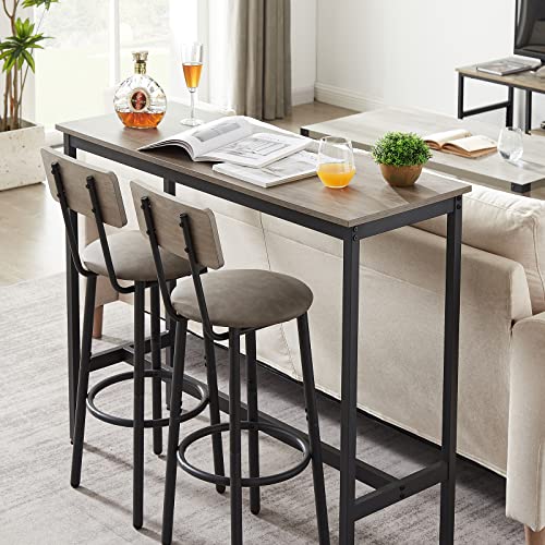 LUCKHAO Dining Table and Chairs Set for 2, 3 Piece Bistro Pub Table with 2 Stools,PU Upholstered Counter Height for Kitchen,Living Room,Bar,Small Spaces (Rectangular Grey)