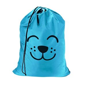 laundry bag with cute dog face pattern, laundry bags extra large heavy duty, dog canvas laundry bag with strap, dirty laundry travel bag, easy fit a laundry hamper or basket, dog lover gifts…