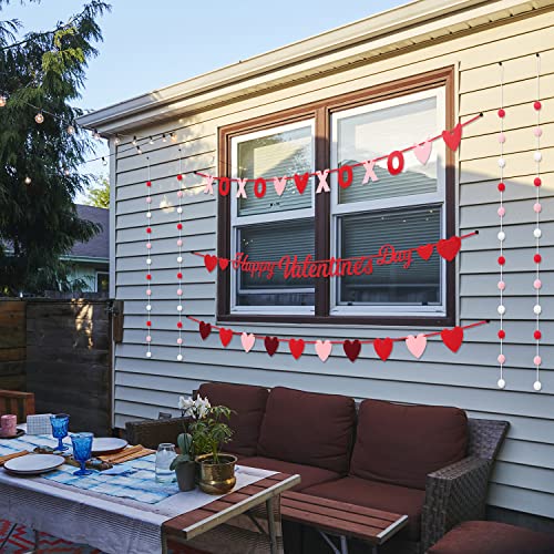 Valentines Day Home Decor, 4 Kind Valentines Day Banner, Happy Valentine's Day XOXO Red Heart Pom Banner, Felt Garland Banner for Home Wall Fireplace, Valentines Romantic Decor Special Night