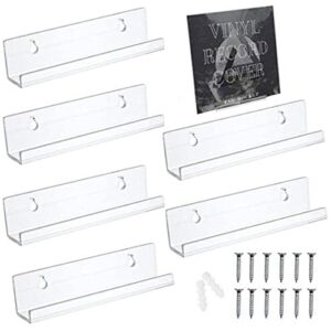 acrylic record shelf,clear wall mount album shelf and lp display rack for records collector, acrylic record wall mount sturdy mini, show off records, 6pcs