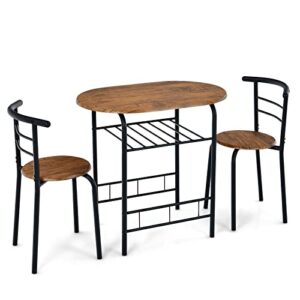 giantex dining table set for 2, small kitchen table with storage shelf, 3 piece table and chairs for dinner and breakfast, space saving dinette set for home apartment bistro (brown & black)