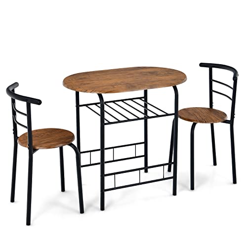 Giantex Dining Table Set for 2, Small Kitchen Table with Storage Shelf, 3 Piece Table and Chairs for Dinner and Breakfast, Space Saving Dinette Set for Home Apartment Bistro (Brown & Black)