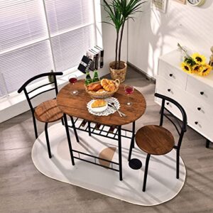 Giantex Dining Table Set for 2, Small Kitchen Table with Storage Shelf, 3 Piece Table and Chairs for Dinner and Breakfast, Space Saving Dinette Set for Home Apartment Bistro (Brown & Black)