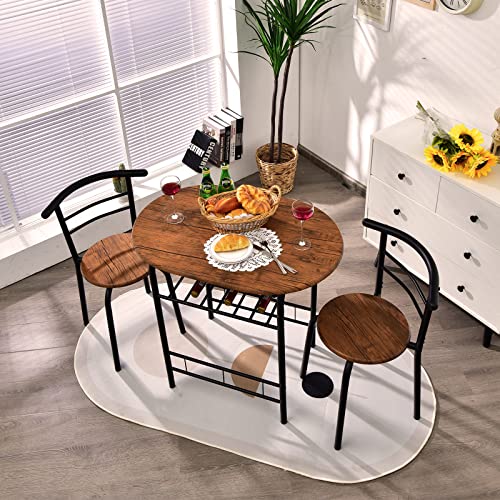 Giantex Dining Table Set for 2, Small Kitchen Table with Storage Shelf, 3 Piece Table and Chairs for Dinner and Breakfast, Space Saving Dinette Set for Home Apartment Bistro (Brown & Black)