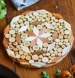 wooden trivet for hot dishes - natural handmade wood trivet mat - sturdy and durable 7.8'' kitchen hot pads - wooden trivet frame for hot pots and pans - perfect kitchen gifts idea