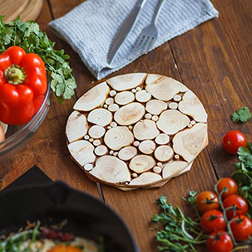 Wooden Trivet for Hot Dishes - Natural Handmade Wood Trivet Mat - Sturdy and Durable 7.8'' Kitchen Hot Pads - Wooden Trivet Frame for Hot Pots and Pans - Perfect Kitchen Gifts Idea