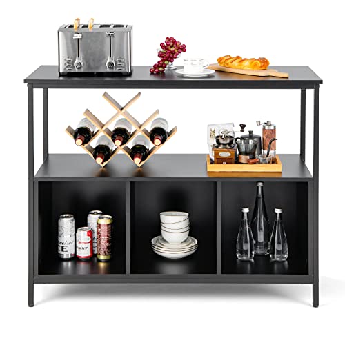 LOKO Buffet Cabinet with Open Shelves, Freestanding Kitchen Cabinet with 3-Cube Compartments, Coffee Bar Credenza Sideboard Cabinet, 43.5 x 17 x 35 inches (Black)