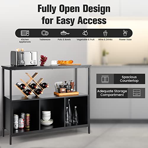 LOKO Buffet Cabinet with Open Shelves, Freestanding Kitchen Cabinet with 3-Cube Compartments, Coffee Bar Credenza Sideboard Cabinet, 43.5 x 17 x 35 inches (Black)