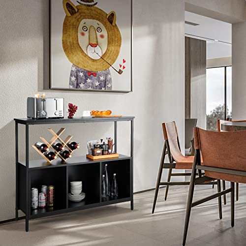 LOKO Buffet Cabinet with Open Shelves, Freestanding Kitchen Cabinet with 3-Cube Compartments, Coffee Bar Credenza Sideboard Cabinet, 43.5 x 17 x 35 inches (Black)